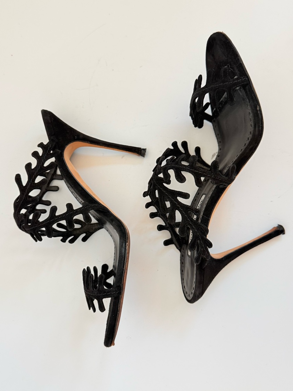 Vintage Manolo Blahnik Black Suede Coral Branch Heels 38.5 Rare Y2K Archival - Picture 5 of 9